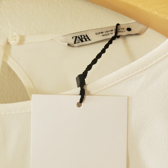 ZARA Ruched Sleeve Blouse White Viscose Size Medium - Picture 11 of 11